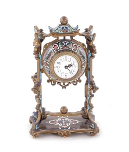 Continental Chinoiserie enameled table clock