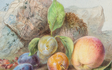 Continental School, 19th Century Two Still Lives with Fruit: Peaches and Plums