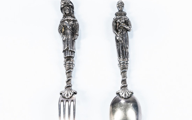 Continental Silver Spoon and Fork with Figural Stem