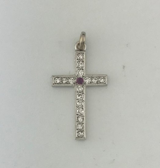 Cross pendant in white gold 750°/°°° set with...
