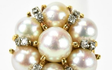 Cultured Pearl Cluster Diamond & 14kt Gold Ring