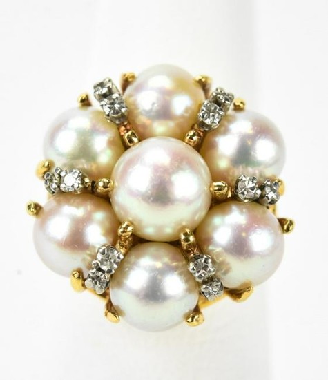 Cultured Pearl Cluster Diamond & 14kt Gold Ring