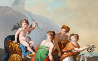 Cupidon dans un char Empire, vers 1790/1810 Huile sur toile 108 x 76 cm (avec...