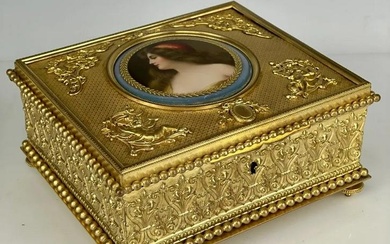 DORE BRONZE BOX WITH PORCELAIN PLAQUE SIGNED WAGNER