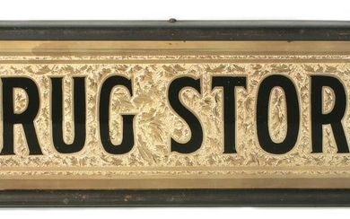 DRUG STORE | CIRCA 1900 GLUE CHIP REVERSE PAINTED SIGN