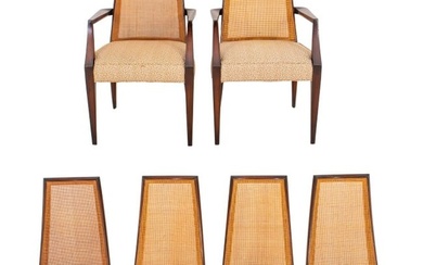 Danish Modern Mahogany Caned Dining Chairs, 6
