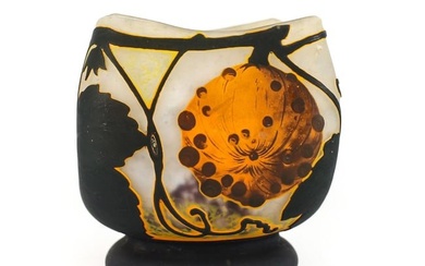 Daum Nancy Cameo Art Glass Vase, c1920 acid etched gourds leaves tendrils