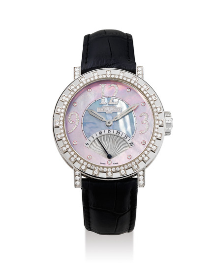 DeWitt. A Fine and Large Limited Edition White Gold and Diamond-Set Wristwatch with Retrograde Seconds and Mother-of Pearl Dial