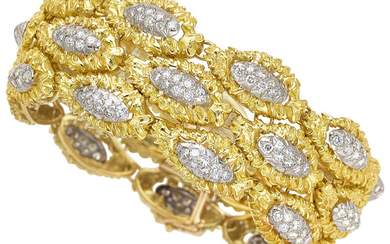 Diamond, Gold Bracelet, French Stones: Full-cut diamonds weighing a...