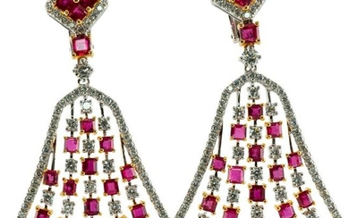 Diamond Untreated Ruby Dangle Earrings 18K White Gold