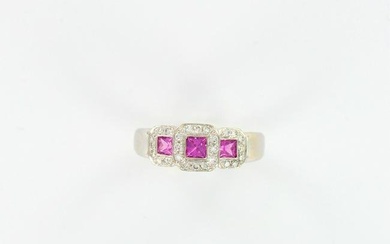 Diamond and Pink Sapphire Triple Mount Ring, 14K