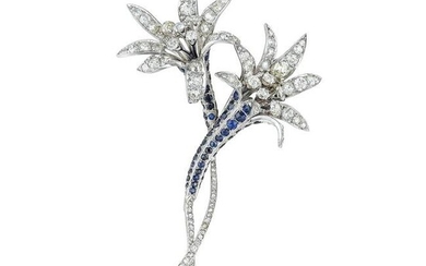 Diamond and Sapphire Flower Brooch