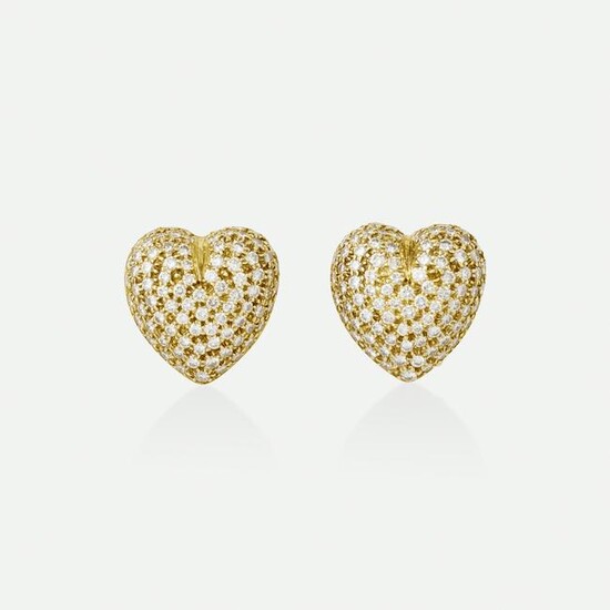 Diamond and gold puff heart earrings