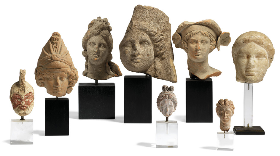 EIGHT GREEK TERRACOTTA AND MARBLE HEADS, CLASSICAL PERIOD-HELLENISTIC PERIOD, CIRCA 5TH-2ND CENTURY B.C.