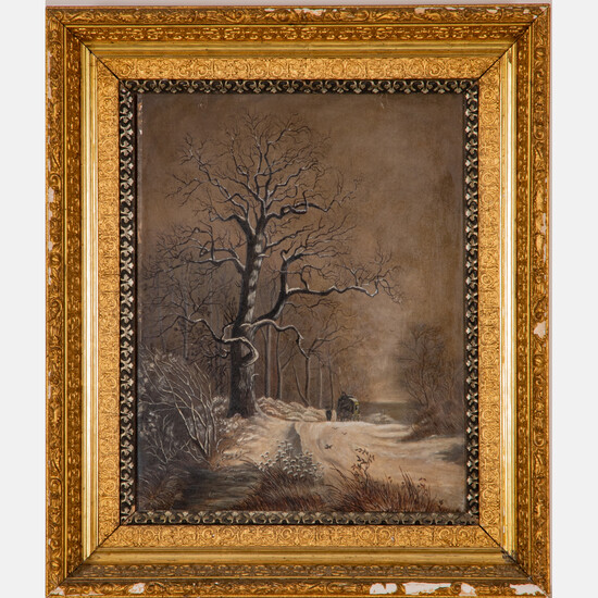E.L. Denison, (19th Century) - Winter Scene with Figures and Carriage