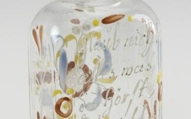 ENAMELED GLASS BOTTLE WITH GERMAN INSCRIPTION Height