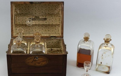 ENGLISH CASED DECANTER SET Late 18th/Early 19th Century Case height 8”. Width 9.75”.