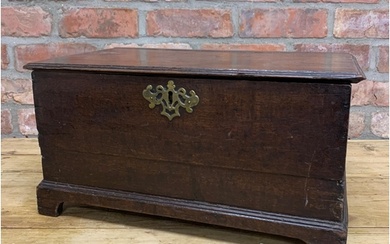 Early 19th century miniature oak coffer with hinged lid on b...
