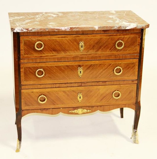 Early 20thC French Louis XVI Style Marble Top Chest