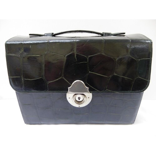 Edwardian green crocodile skin compact vanity case with silv...