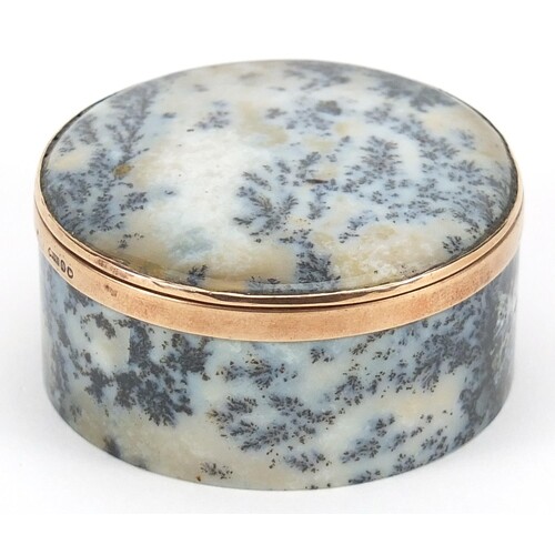 Edwardian moss agate patch box with 9ct gold mounts, London ...
