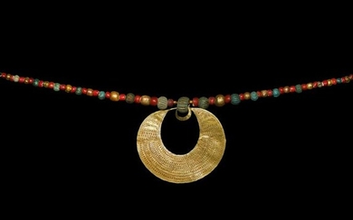 Egyptian Bead Necklace with Lunar Pendant
