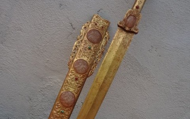 Elegant Tang Dynasty Gilt Bronze Sword with Jade Decoration