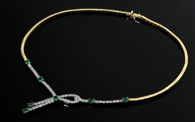 Elegant yellow and white gold 750 loop necklace with emeralds (add. ca. 1.80ct) and diamonds (add. ca. 1.92ct/VSI-SI/W-TCR), 40g, l. 43,5cm