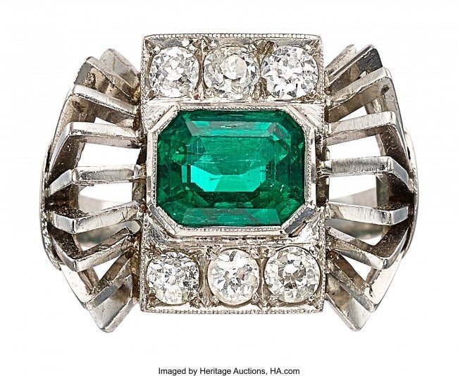 Emerald, Diamond, Palladium Ring Stones: Emeral