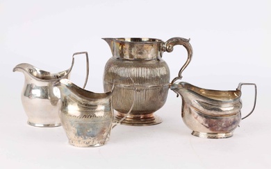 English sterling silver, 19th century Milk jug and three cream jugs