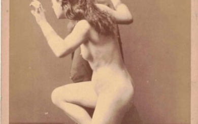 Eroticism, pornography, heterosexual and homosexual love scenes, sexual objects, nude studies, female nudes in the studio, etc. Circa 1900-1930. Set of five silver and albumen prints mounted on cardboard.