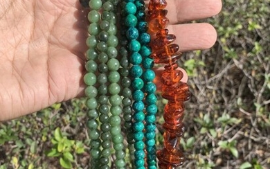Estate Lot of 4 Turquoise, Jade & Amber Necklaces