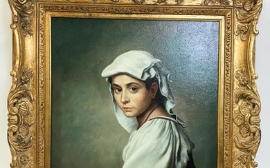 European School, 20th Century Portrait of a Young Woman in a White Headdress