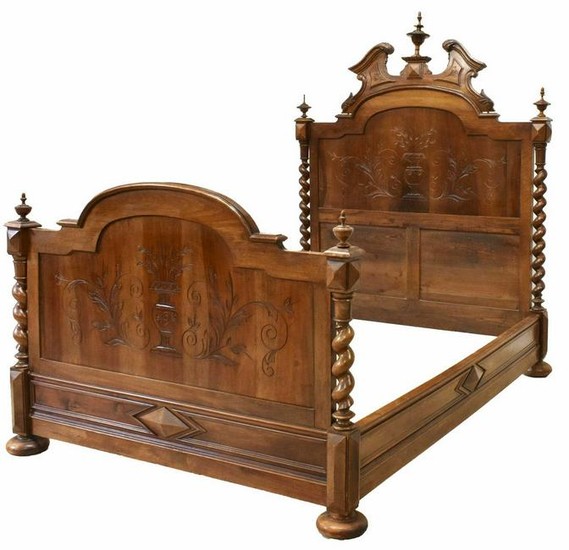 FRENCH HENRI II STYLE CARVED WALNUT BED