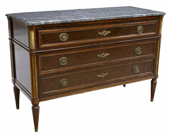 FRENCH LOUIS XVI STYLE MARBLE-TOP BUREAU COMMODE