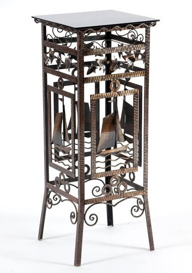 FRENCH NAUTICAL WROUGHT IRON BLACK GLASS TABLE