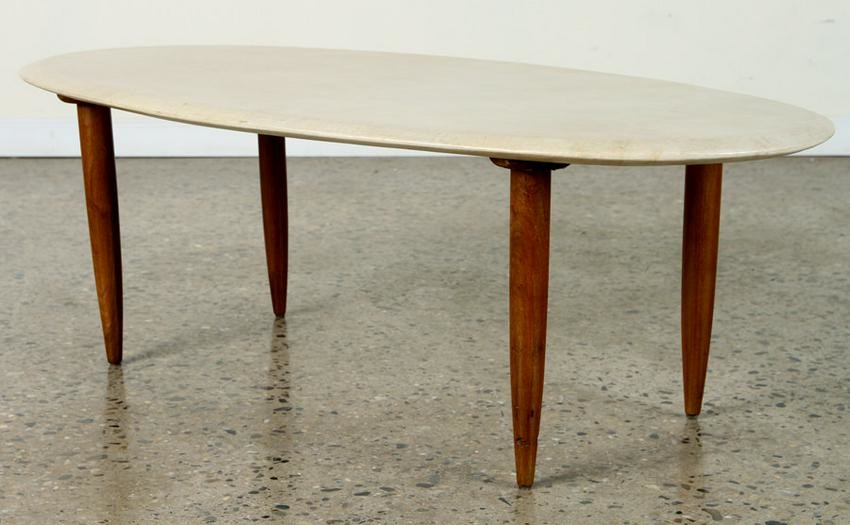 FRENCH PARCHMENT COVERED COFFEE TABLE C.1950