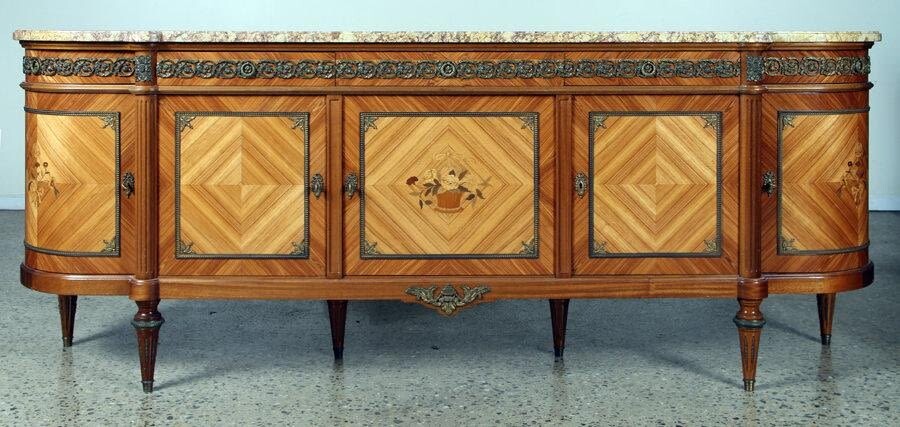 FRENCH TULIP WOOD FLORAL INLAID SIDEBOARD C.1945
