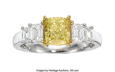 Fancy Intense Yellow Diamond, Diamond, Gold Ring Stones: Cushion-cut...