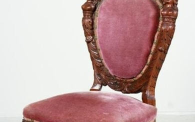 Figural oak carved side chair