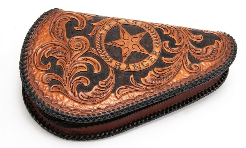 Fine hand tooled leather, Texas prison made Gun Purse