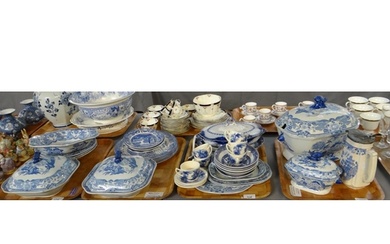 Four trays of mostly 19th Century blue and white china to in...