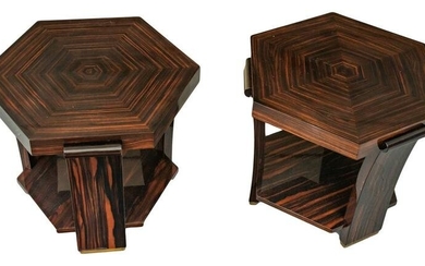 French Art Deco Macassar Ebony Octagon Side Tables