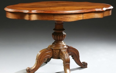 French Carved Walnut Center Table, 19th c., the stepped
