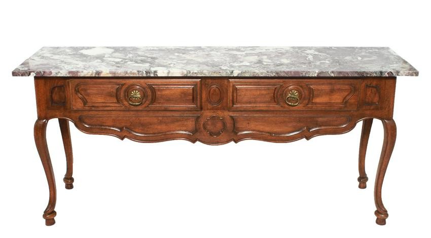 French Provincial Style Marble Top Console Table