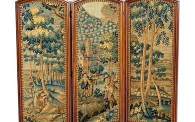 18th C. Flemish Three Panel Needlepoint Floor Tapestry