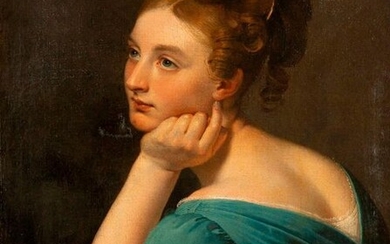 French school circa 1800 "Pensive" oil on canvas, signed lower left (Restaurations)