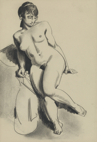 GEORGE BELLOWS Nude on Bed. Conté crayon on paper, circa 1923. 285x195 mm;...