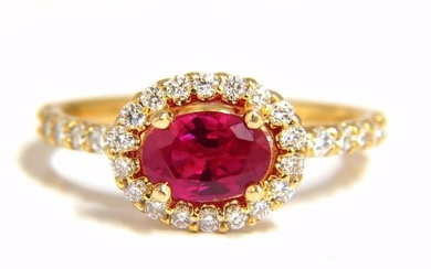 GIA Certified 1.01ct oval cut red ruby & .50ct diamonds ring 14kt Raised Deck+