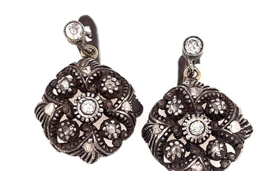 Georgian Silver & Gold Diamond Dangle Earrings